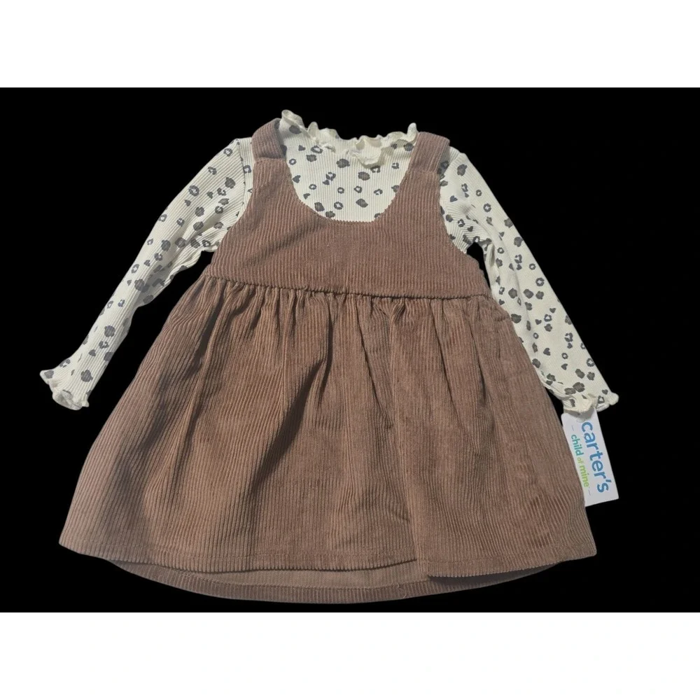 Carters 5T Girl‎ Corduroy Jumper Dress Leopard shirt Set